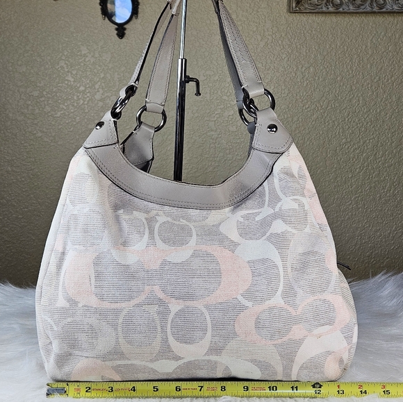 Coach Soho Optic Lynn Light Pastel Signature Canvas Gray Leather Trim Hobo Bag - Picture 2 of 16